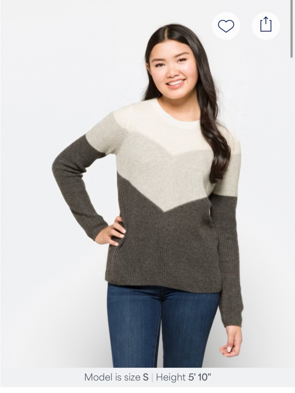 Design History Chevron Colorblock Crewneck Sweater - Cream & Dark Gray